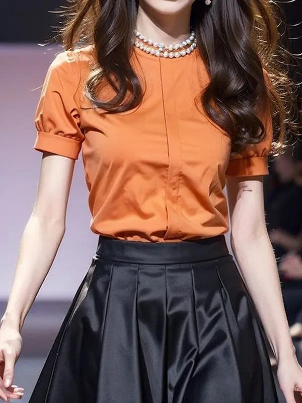 Korea Two Piece Set Unique Top Shirt Short-Sleeved Skirt Chic Beautiful Suit Female Temperament Casual 2024 New