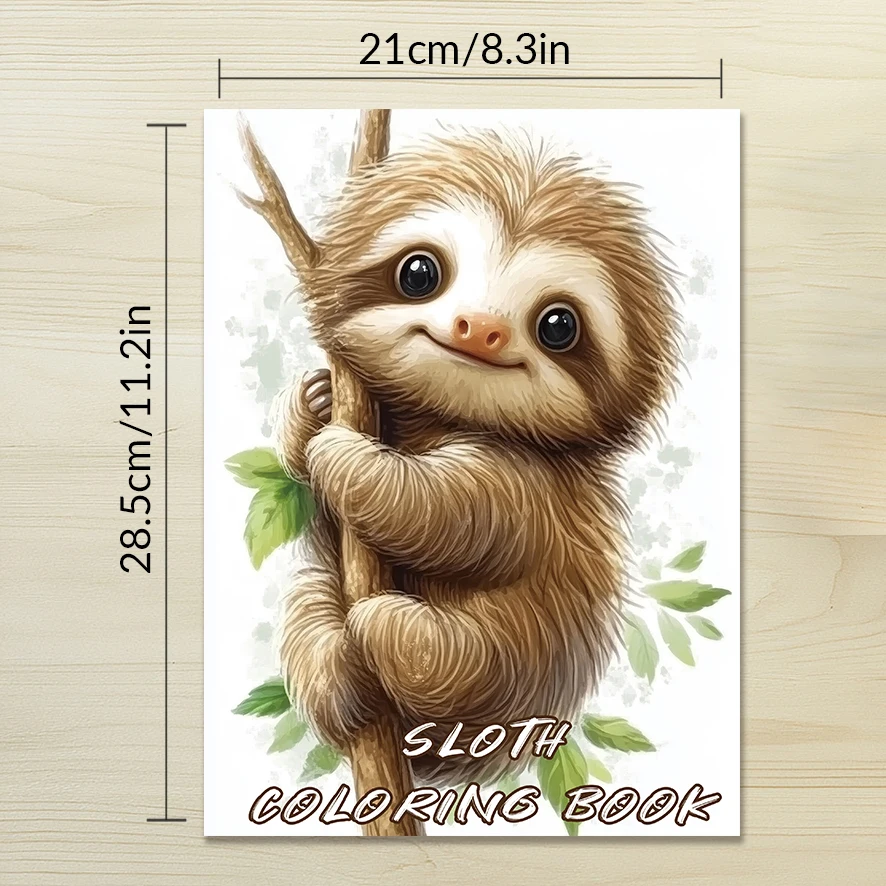 Adult Coloring Book - 8.3x 11.2 Inch 32 Pages Cute Sloth Coloring Book - Helps Reduce Stress and Ease Emotions