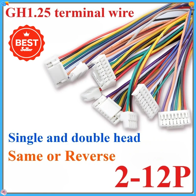 10Pcs GH1.25 JST GH Series Male Plug Connectors 2P/3P/4P-12Pin 28AWG Wire Single/Dual/Same/Reverse Polarity 1.25MM