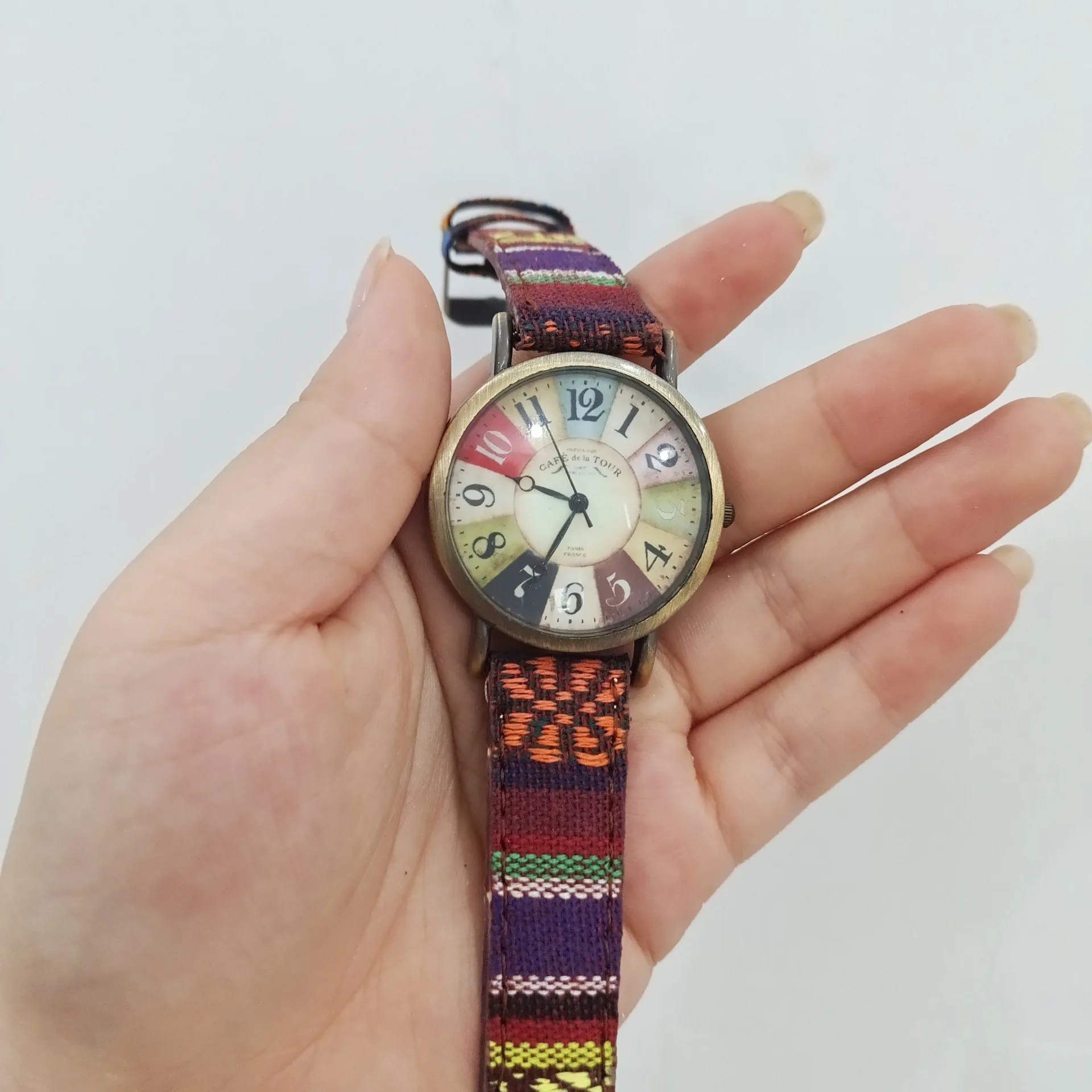 Multicolour Rainbow Pattern Watches Bohemian Watch Colorful Textile Strap Women's Wristwatches Personality Canvas Belt Watches