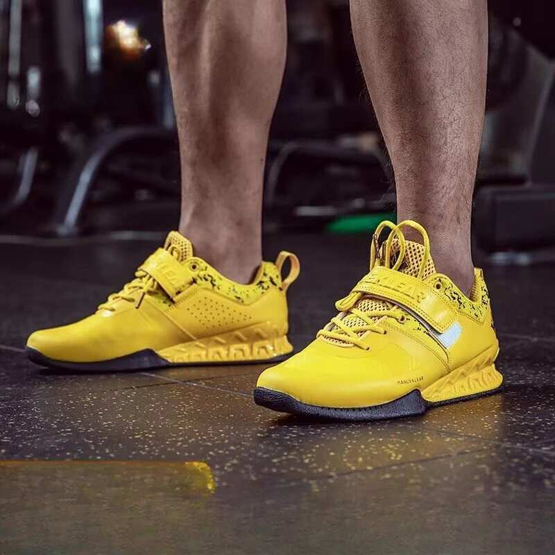 2024 New Men's Deep Squat Hard Pull Shoes Black Yellow Weightlifting Shoes Men's Brand Fitness Training Shoes