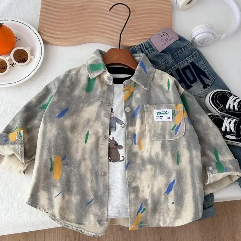 سترة قميص دينيم للأولاد لربيع وخريف 2026 نمط جديد للأطفال ملابس كبيرة الحجم للأطفال #3
