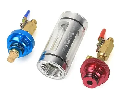 Automotive air conditioner, refrigerated oil filter tool set, oil dispenser, free-to-remove tool
