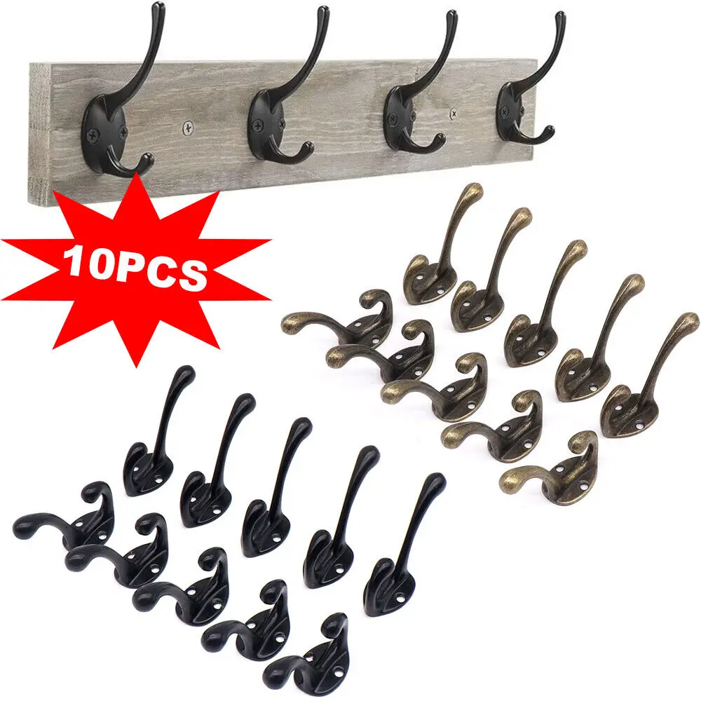 10X Iron Vintage Clothes Coat Hat Hooks Bathroom Heavy Duty Wall Hanger Hanging