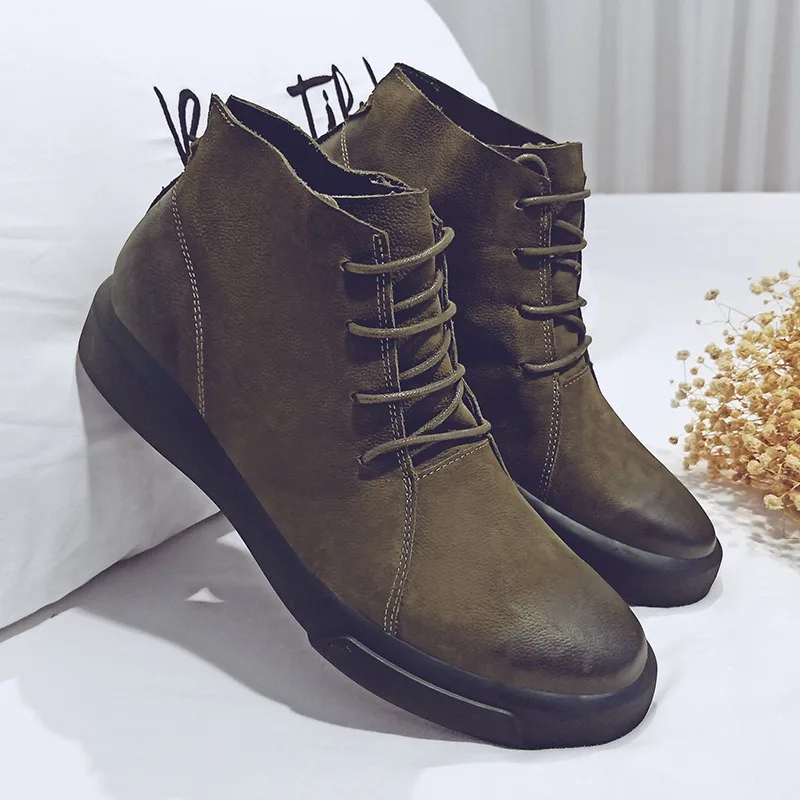 

Мужские зимние рабочие ботинки, модные ботинки на шнуровке, толстые, теплые, на флисе. Мужская обувь для весны и осени, уличная, противоскользящая, износостойкая обувь.