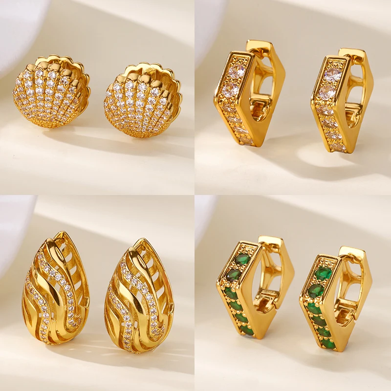 Boucles d'oreilles en forme de goutte d'eau pour femmes, pavé de zircone, couleur or, géométrique, carré, Huggie, Piercing à la mode, bijoux de mariage