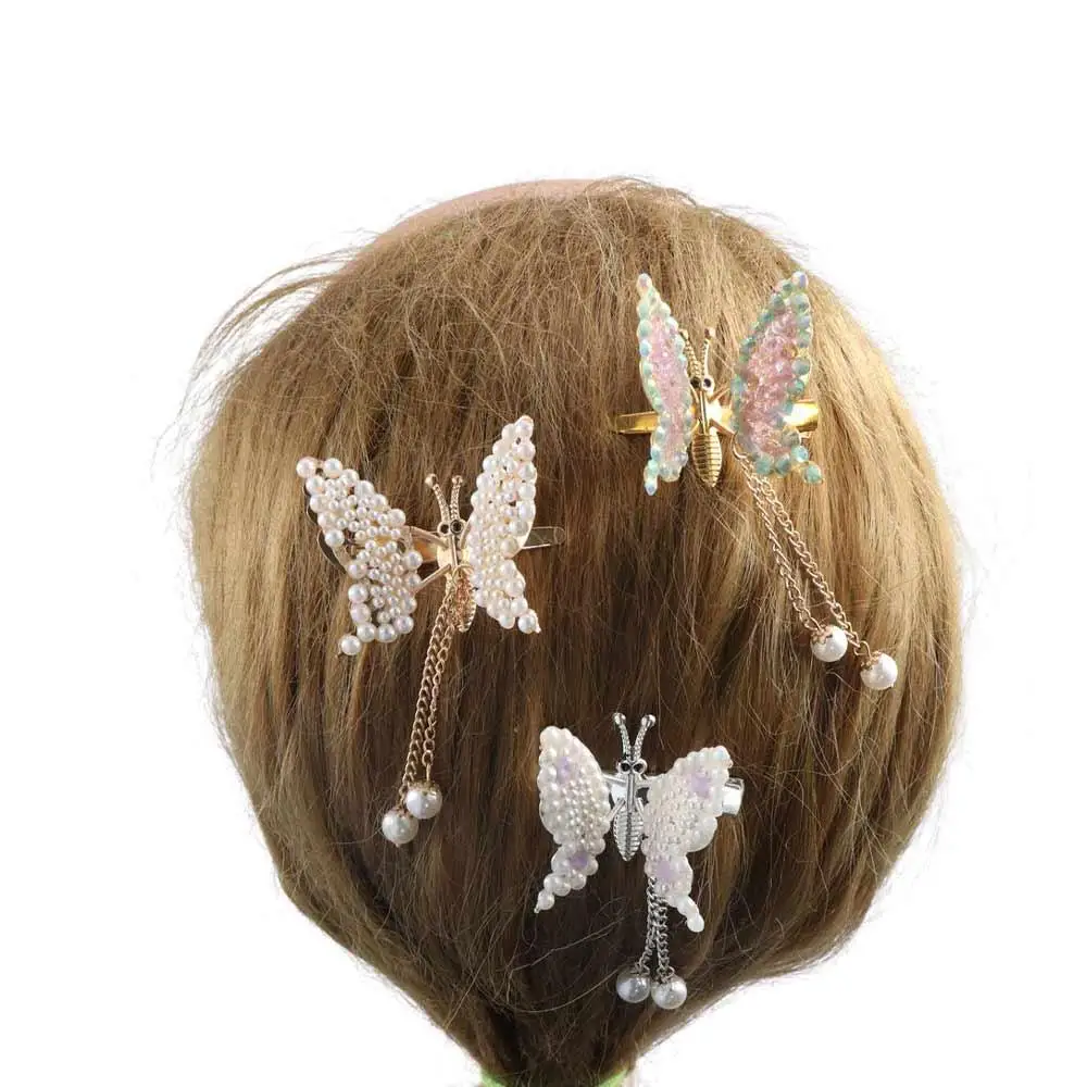 Princesa Pérola Borla Side Clip para Meninas, grampo infantil, borboleta Headwear bebê, grampo de cabelo estilo antigo, acessórios de cabelo