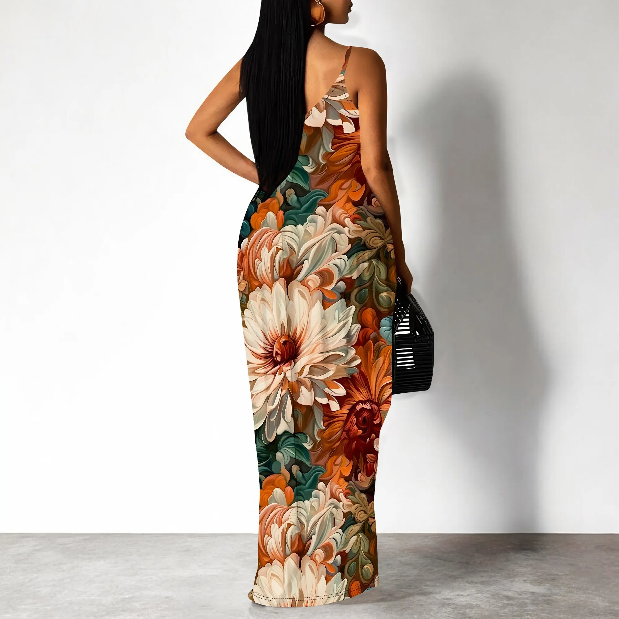 Boho Floral Spaghetti Strap Maxi Dress Women Sleeveless Elegant Holiday Long Dress