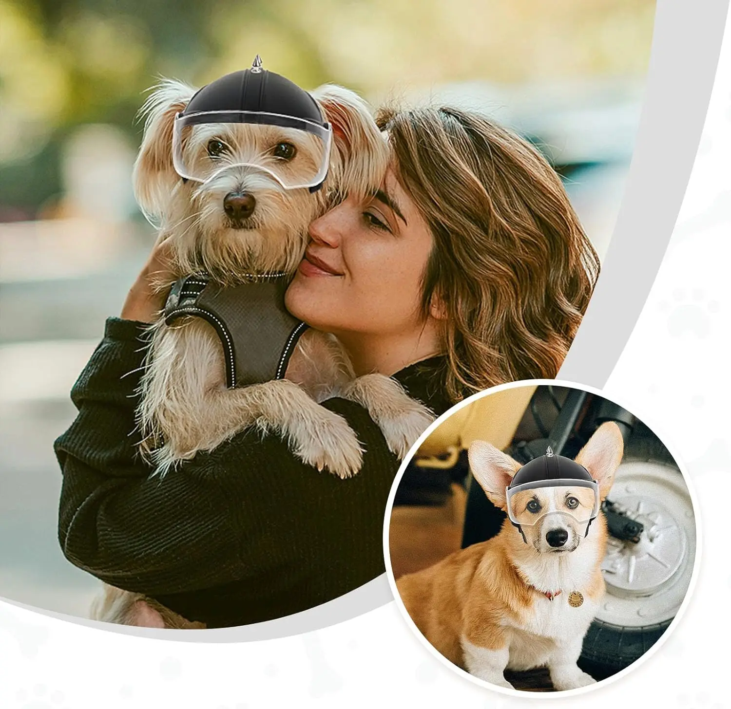 Small Dog Helmet Pet Motorcycle Helmet Ear Holes Adjustable Pet Safety Hat with Flip-Up Clear Visor Small-Medium Puppy Heads view 6