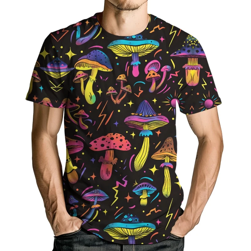 

Мужские футболки с 3D принтом грибов, уличная футболка с короткими рукавами и круглым вырезом, уличная одежда большого размера, футболки в стиле Харадзюку, одежда унисекс