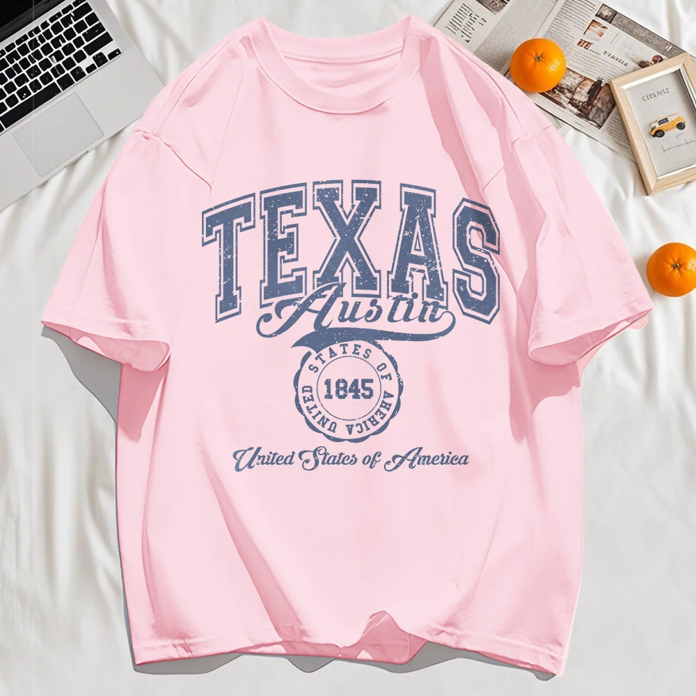 Texas Usa 1845 Hollow Out Art Letter Print Herren T-Shirt Sommer Casual T-Shirts Trendy Crewneck New Tee Loose All-Match Man Top