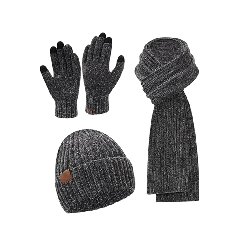 

BAAR-Зимняя женская и мужская универсальная вязаная шапка, шарф и перчатки для взрослых, комплект из 3 предметов