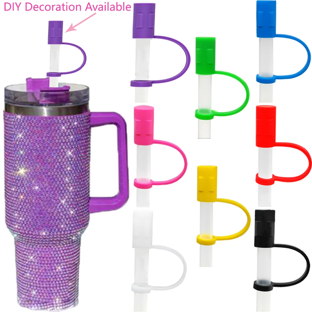 10 Stück einfarbiges Stroh-Abdeckkappen-Zubehör für 30- und 40-Unzen-Becher, 8 mm violetter Trink-Strohhalm-Topper, staubdichter Strohspitzen-Charm