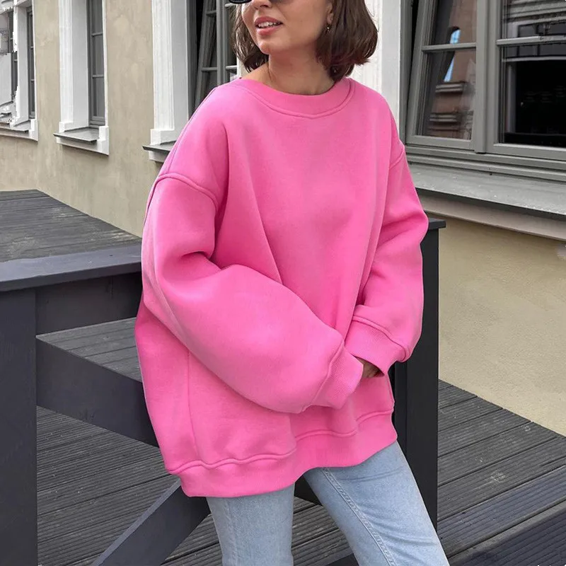 

Autumn Winter Trendy Woman Sweatshirts Female Solid Loose hoodie Long Sleeves O-neck Pullovers Sporty and Rich Clothing