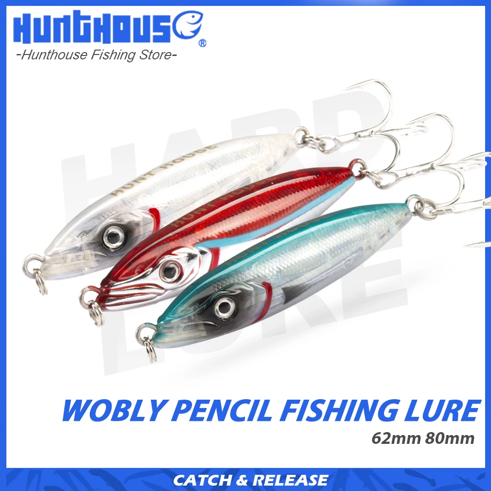 

Hunthouse 3PCS Wobly Pencil Fishing Lure 62mm 80mm Sinking Slow Wobblers Hard Bait Trolling Saltwater For Trout Seabass Tackle
