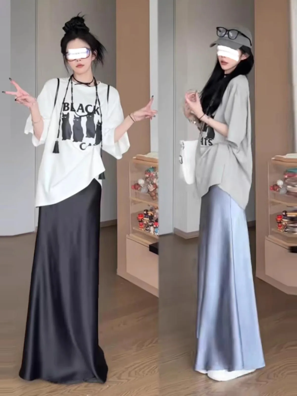 Gonna lunga in acetato di raso di seta Ele Bla Gonna estiva da donna a vita alta drappeggiata con coda fi Gonna casual a trapezio