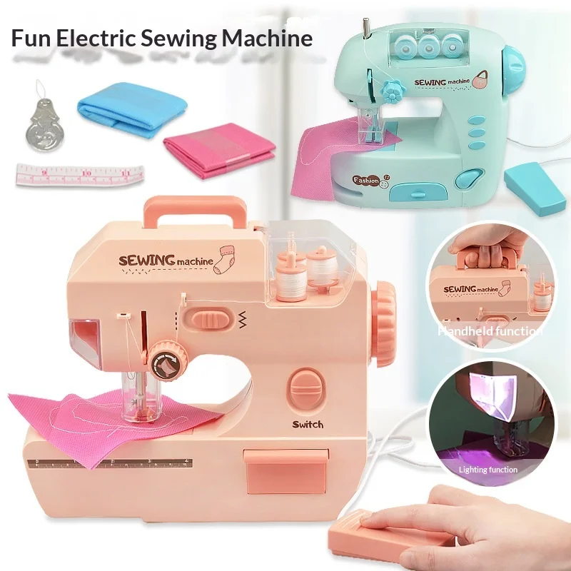 Kids Electric Sewing Machine with Lighting Handheld Function 2 Colors DIY Toy Improve Hand-Eye Coordination for Children