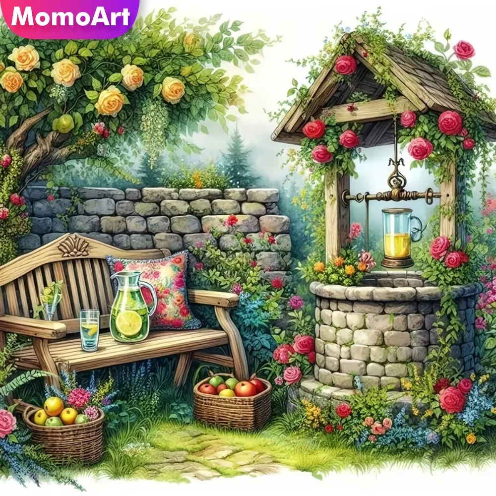 Momoart 5D Garten-Diamantmalerei Landschaft, geeignet für Anfänger, Blumen-Diamantmosaik, DIY-Stickerei, Kindergeschenk