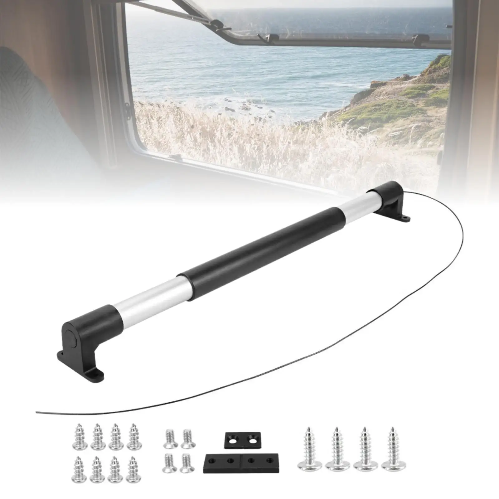 

RV Screen Door Closer Built in Spring Adjustable Tension Handle Bar for Trailer Enclosed Door Security