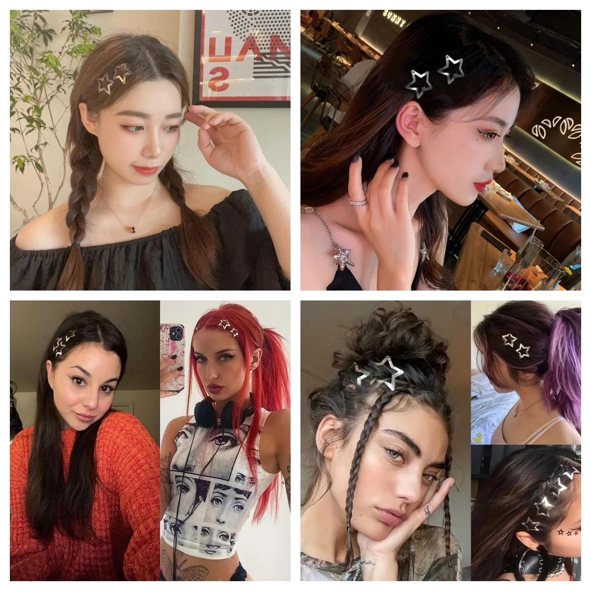 5pcs/100pcs Women Girls Y2K Silver Star BB Hair Clips Pentagram Snap Hairpins Barrette Hair Accessories Headwear