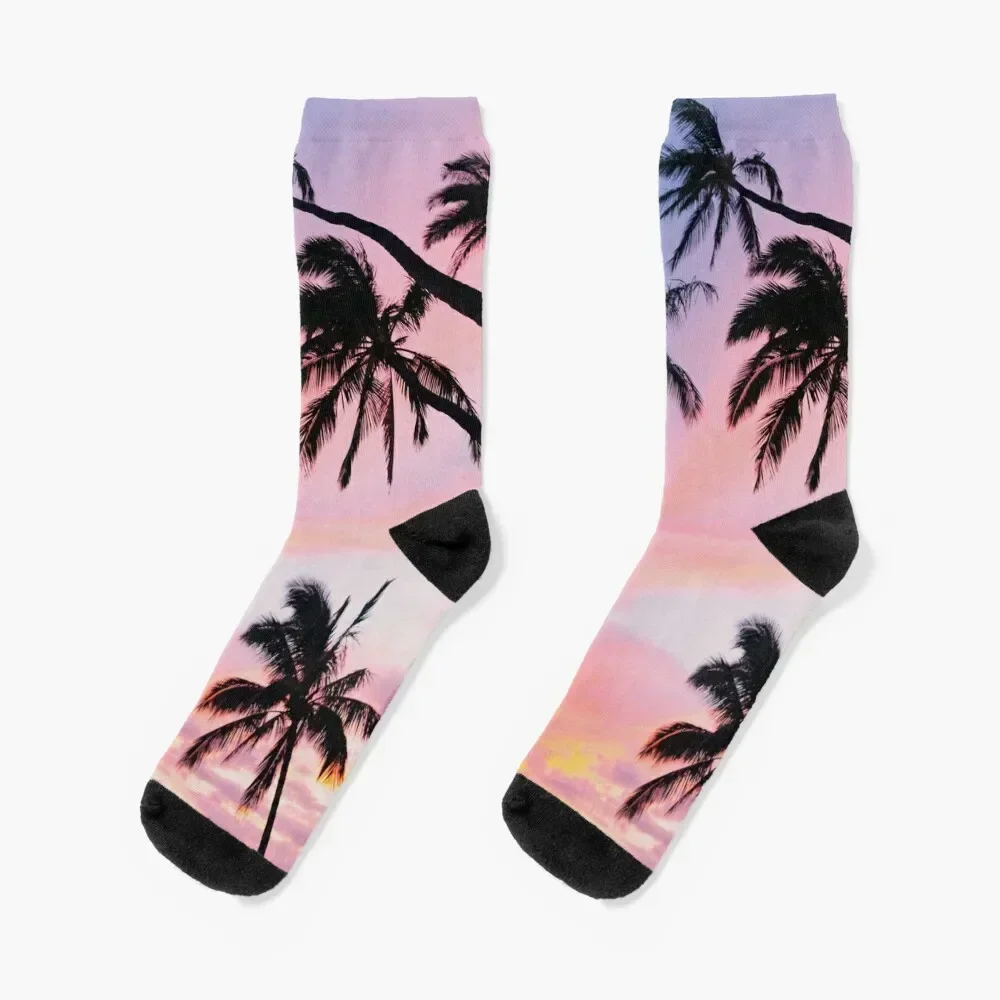 Pink Sunset Palm Trees Socks moving stockings loose Women Socks Men's