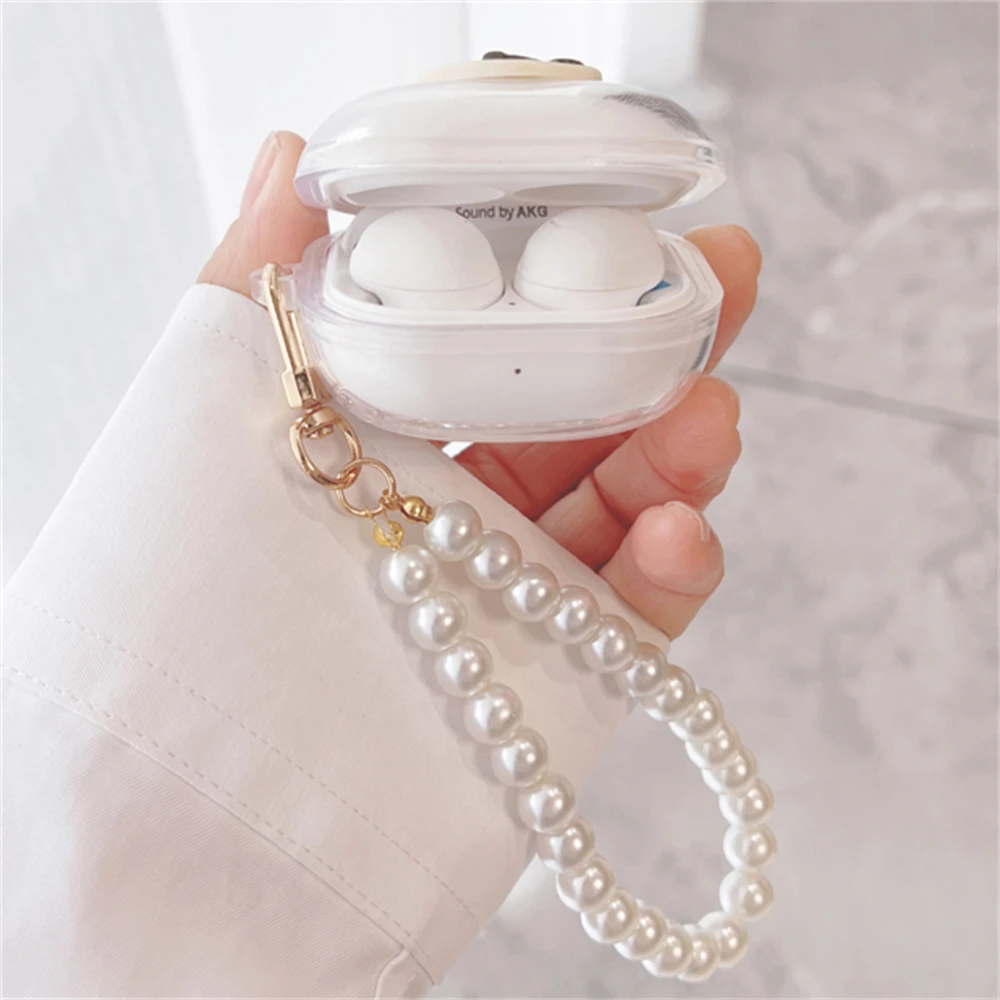 Kawaii Cute Rose Clear Earbuds Headphones Soft Case For Samsung Galaxy Buds Live With Beads Pendant Case For Samsung Buds 2 Pro