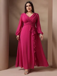 TOLEEN-Vestido de Mujer de Manga Larga con Volantes, Tallas Grandes, Color Sólido, Simple, Diario, Casual, Elegante, Fiesta Formal, Maxi Vestidos, 2024