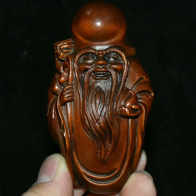 الشعبية الصين خشب البقس الخشب اليد منحوتة التنين القرع الخوخ طول العمر ستار الله تمثال التماثيل والمناحوتات جمع الحلي