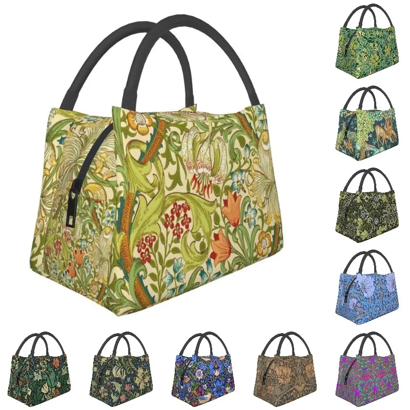 William Morris Golden Lily-Fashion Floral Print Insulated Lunch Bags for School Office Waterproof Thermal Cooler Bento Box Women