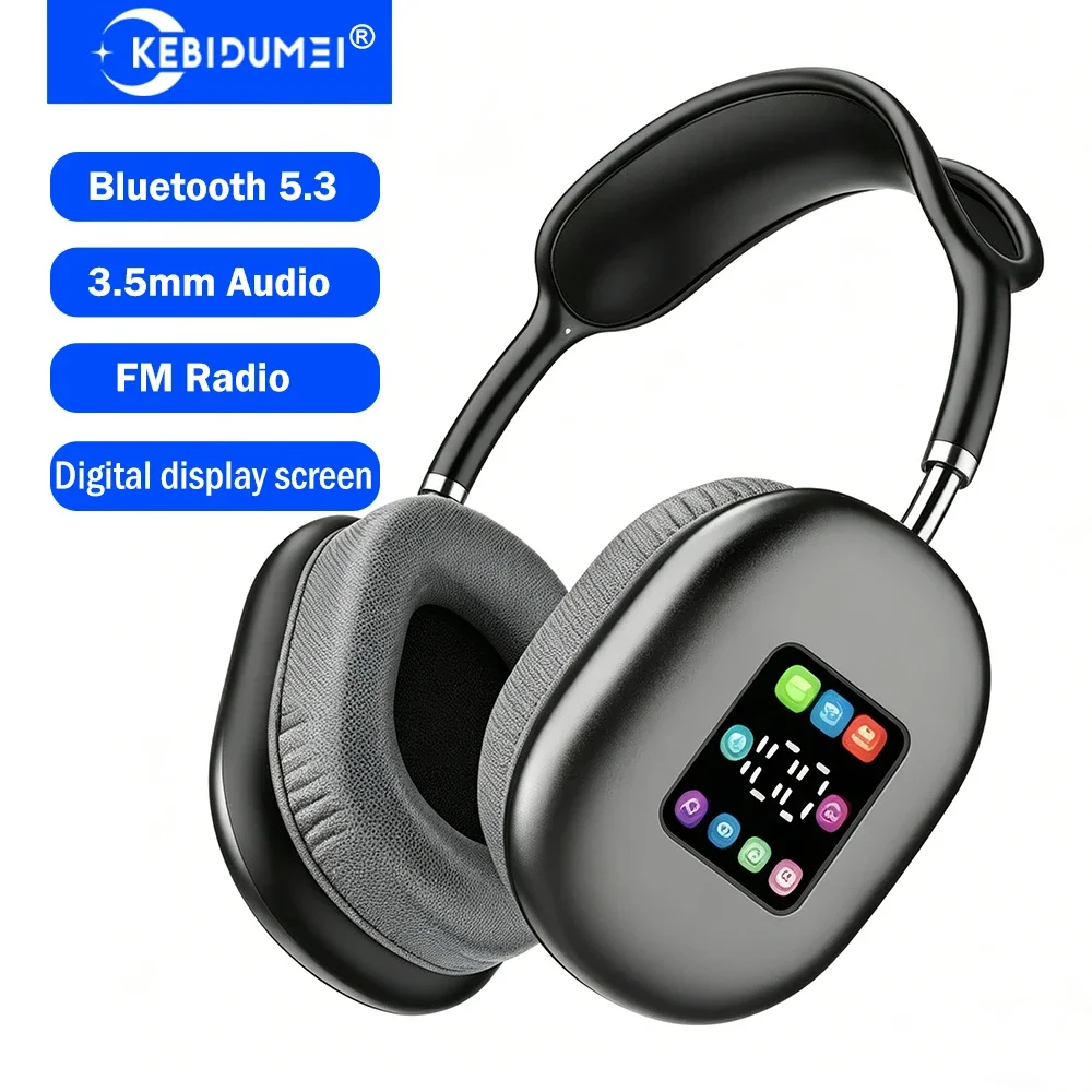 KEBIDUMEI – écouteurs Bluetooth 5.3 avec écran couleur, ANC, stéréo HIFI, sans fil, radio FM, AUX 3.5mm, écouteurs supra-auriculaires