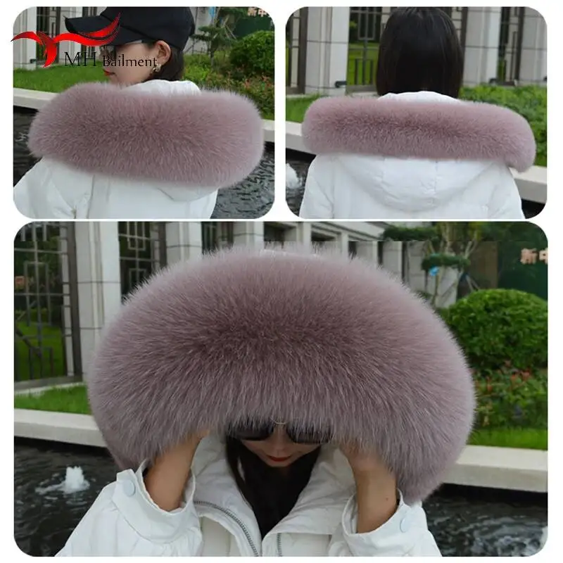 

Winter 100% Real Fox Fur Collar Women Luxury Hooded Pink Fur Scarf Warm Fluffy Genuine Raccoon Fur Shawl Scarves