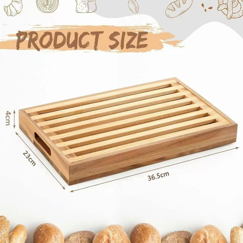 Wooden Bread Cutting Board with Crumb Tray Bread Slicer Kitchen Homemade Bread Serving Tray Bowls/Plates/Trays Storage Trays