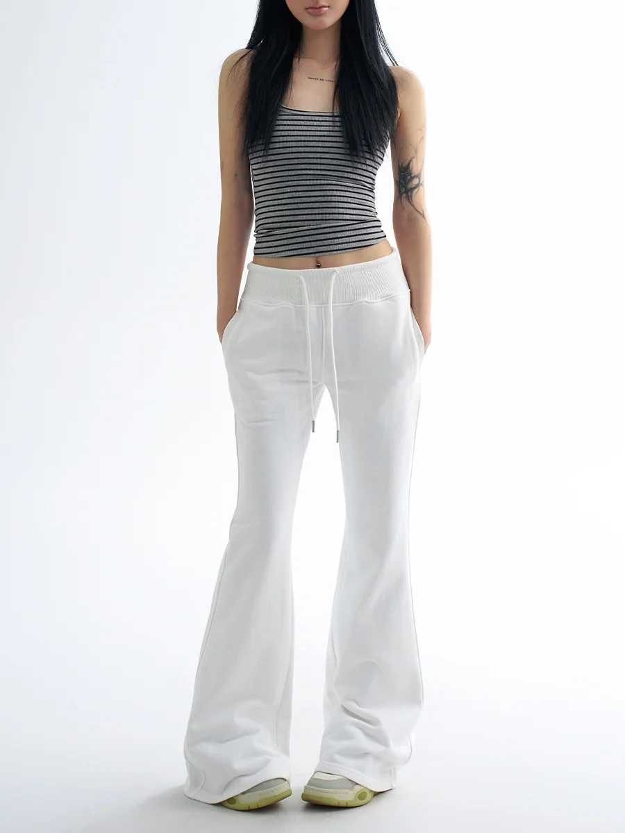 

Белые женские летние повседневные брюки-клеш с высокой талией в американском ретро-стиле, тонкие, с завязками, на высокой резинке, свободного кроя, для уличного стиля