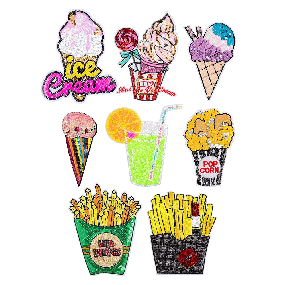 

Large Sequin Ice Cream Embroidery Patch DIY Bag Hat Backpack Dress Iron on Patches Craft Decor Repair Applique Sticker Sewing