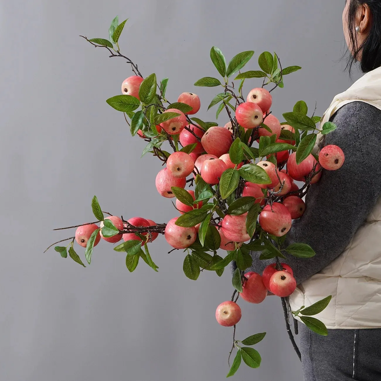 Simulated Apple Fruit Tree Flowers Bouquet - Artificial Fake Flowers For Home Living Room Table & Wedding Decoration Artificial