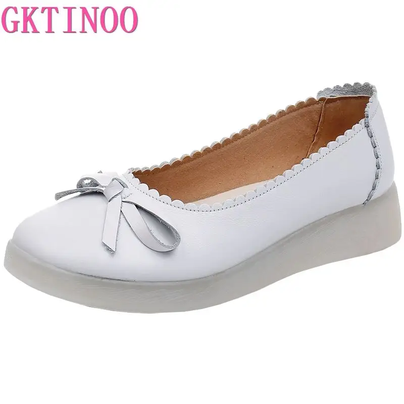 GKTINOO 2024 White Moccasins For Women Genuine Leather Flats Breathable Loafers Shoes Women\'s Soft Casual Flat Shoes