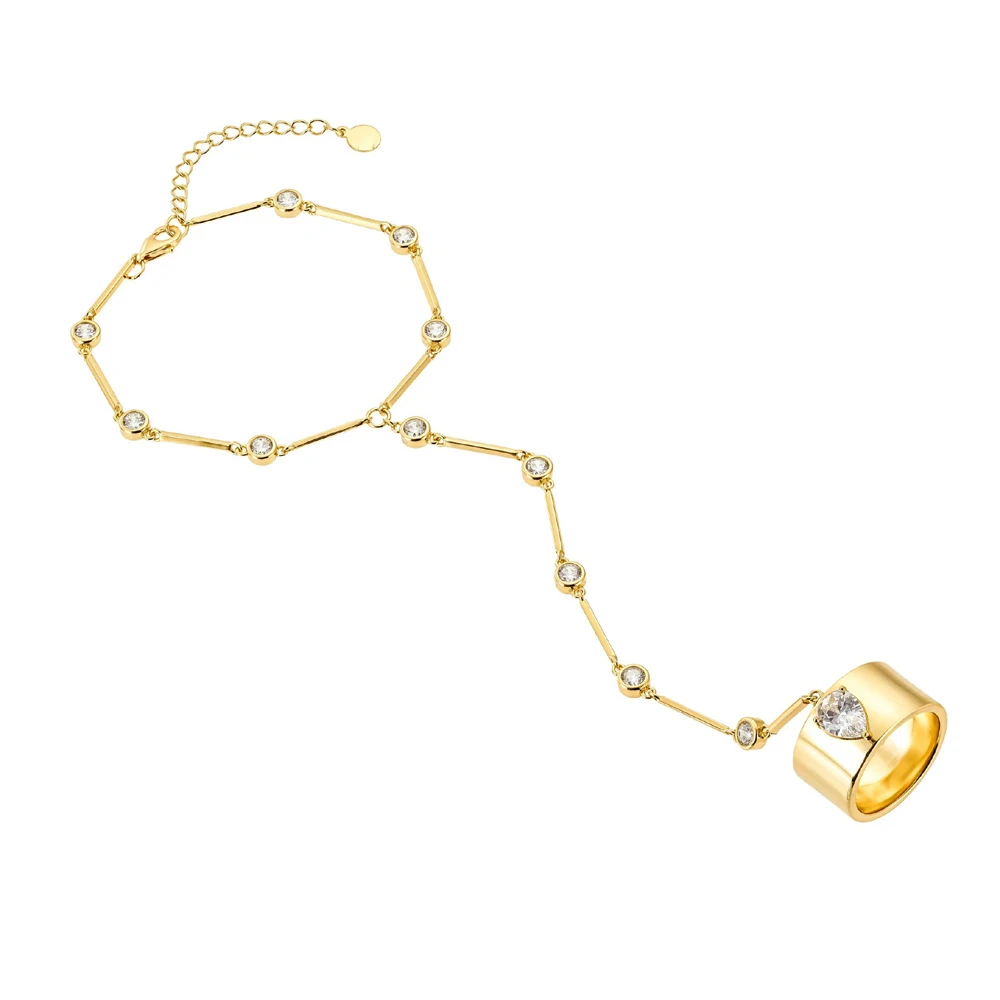 New Long Flow Su Sliding Buckle Sparkling Round Zircon Inlaid Women's Unique Bracelet Ring Wrapping Ring Bracelet Jewelry