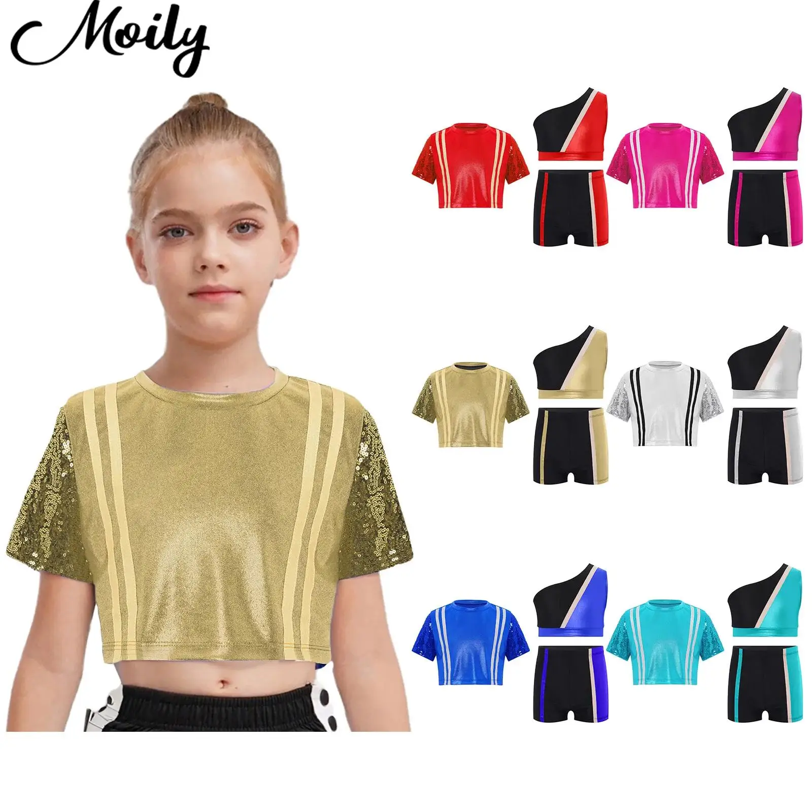 

Children Girls Workout Yoga 3-piece Sports Set Crop Top Vest Shorts Stage Performance Outfit for Gymnastics Jazz Hip-hop Dance