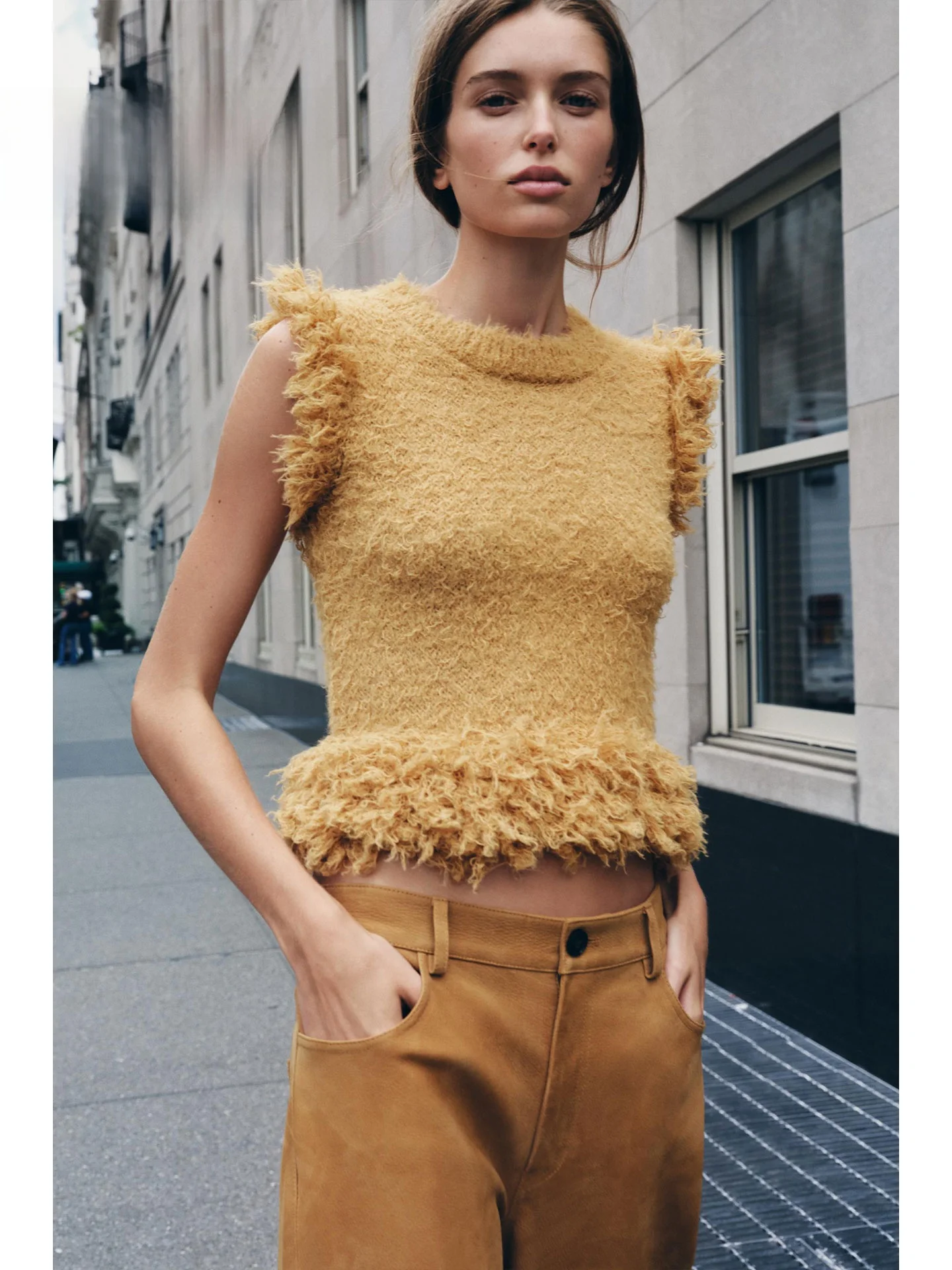 ZAPRHA 2025 otoño nuevo Sle mujer Slim Fit Svel Top de punto efecto piel Artificial ropa Casual prendas de vestir exteriores redondas Ne