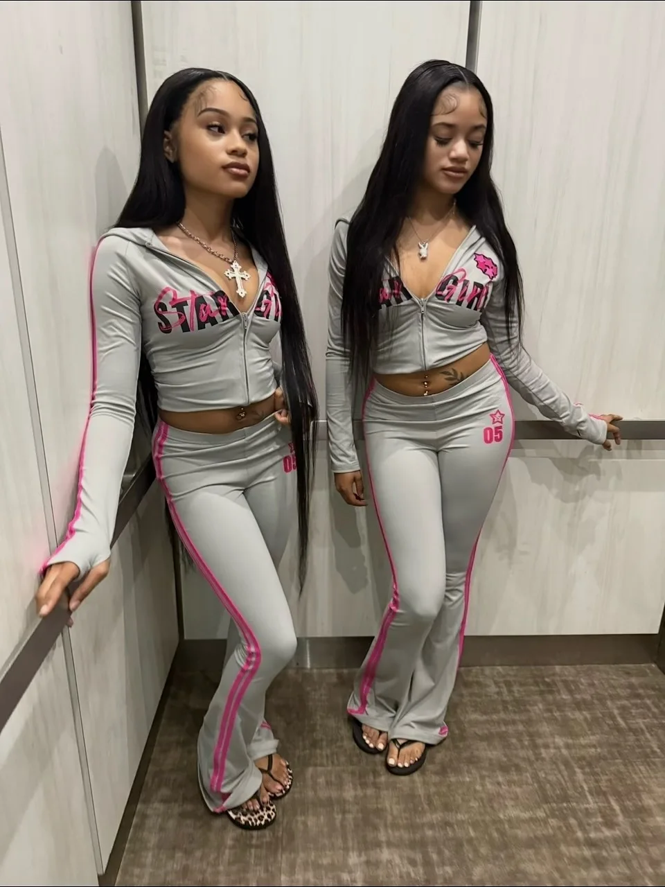 

STYLISH LADY Star Girl Print 2 Piece Tracksuit 2026 Summer Women Long Sleeve Zipper Hoodie and Flare Pants Casual Sports Outfits