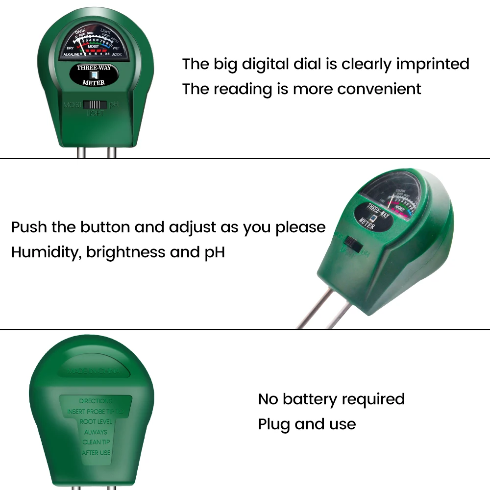 Digital 3 In 1 Soil PH Meter Moisture Monitor Temperature Sunlight Tester for Gardening Plants Farming Soil Moisture Sensor