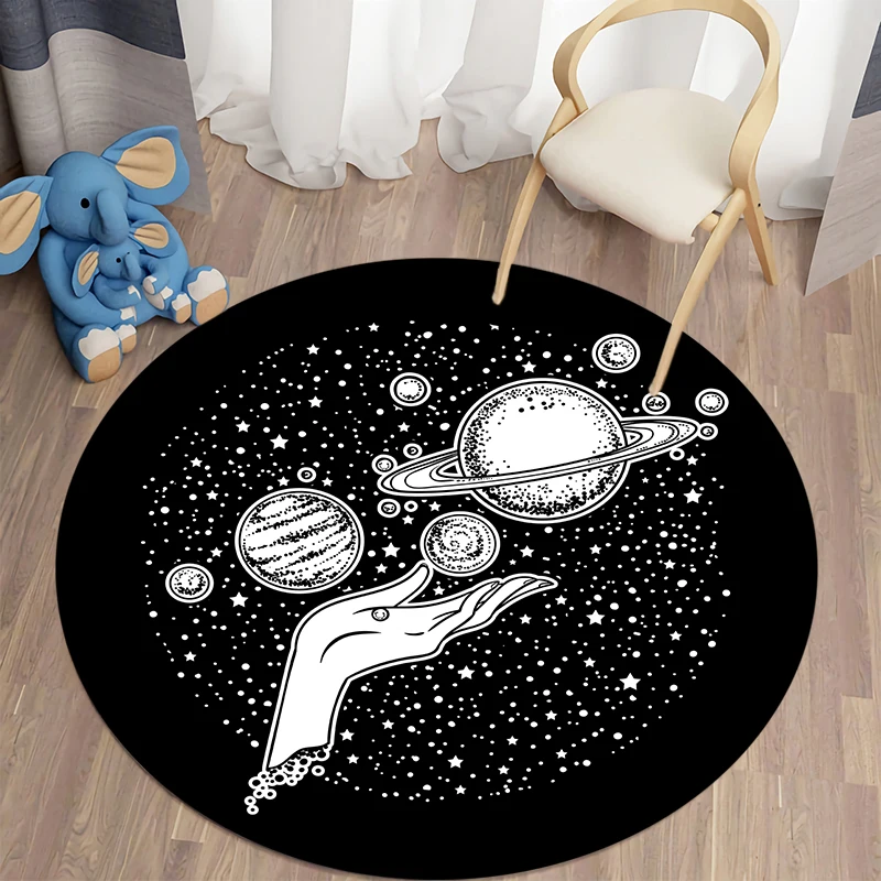 Mystic Constellation Round Carpets Home Decor Mat Constellation Tarot Wheel Living Room Non-slip Carpet Meditation Floor Mats