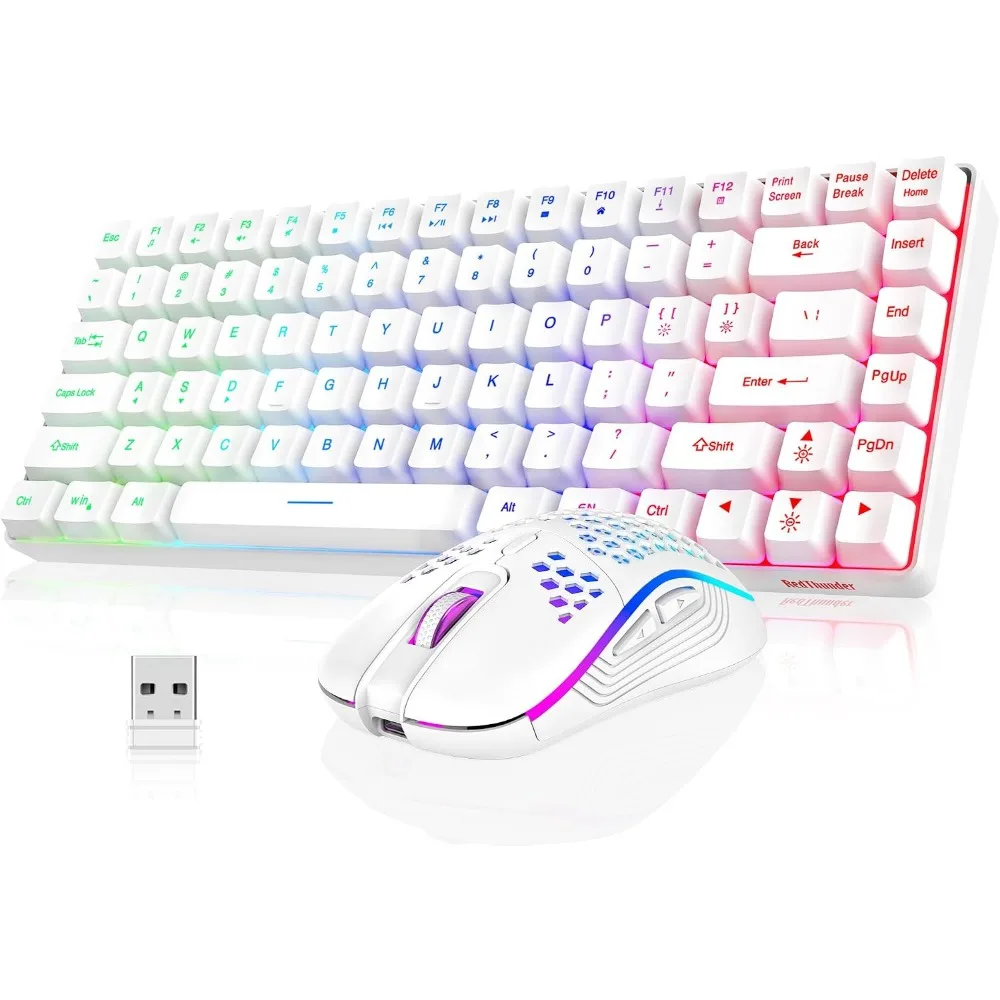 Wireless Keyboard and Mouse Combo with Rainbow Backlit, Compact Gaming Keyboard and Lightweight Optical Mouse