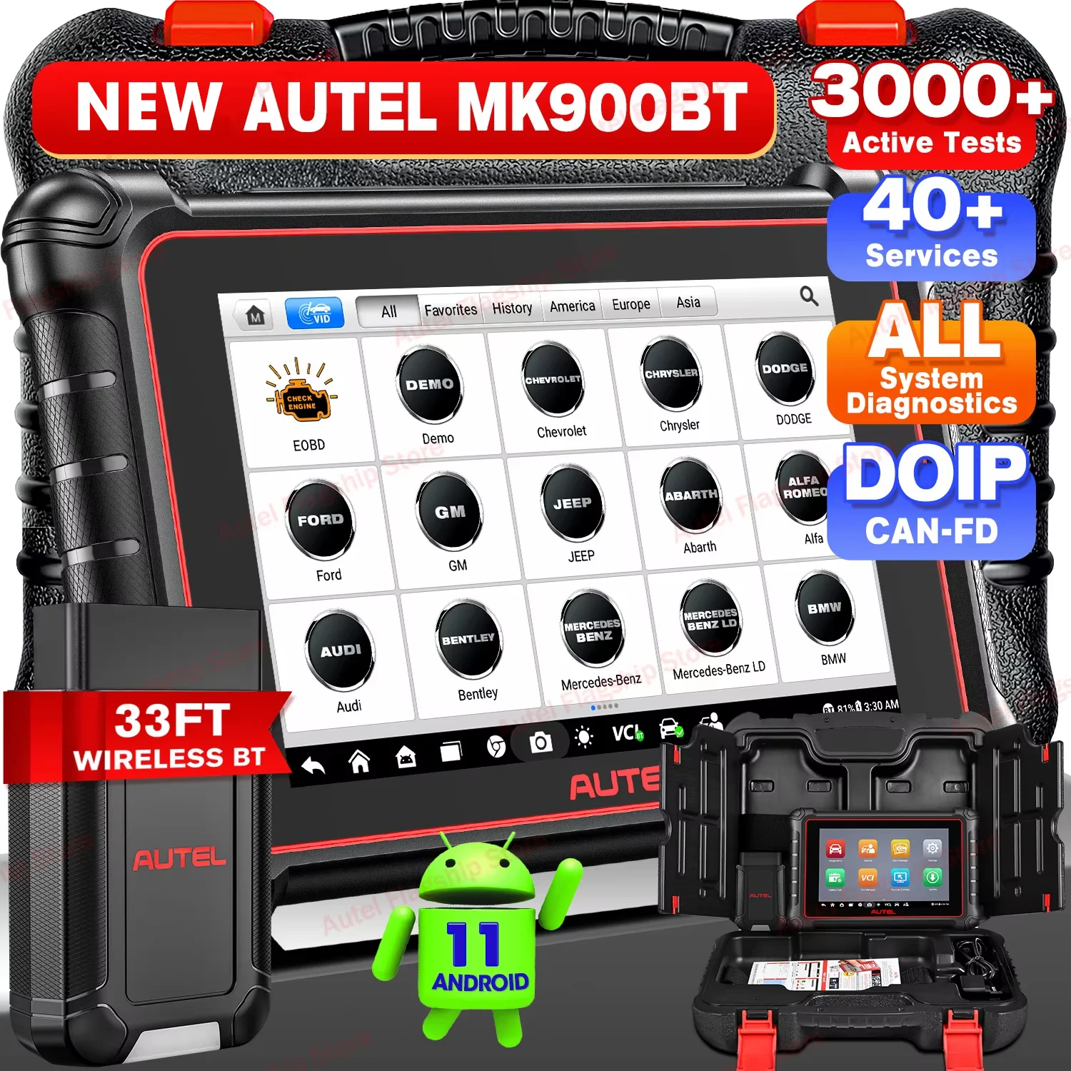 Autel MaxiCOM MK900 BT MK900BT 8 pouces outils de Diagnostic de voiture 40 + Services peut FD DOIP OBD2 mise à niveau du Scanner de MK808BT Pro MK808S