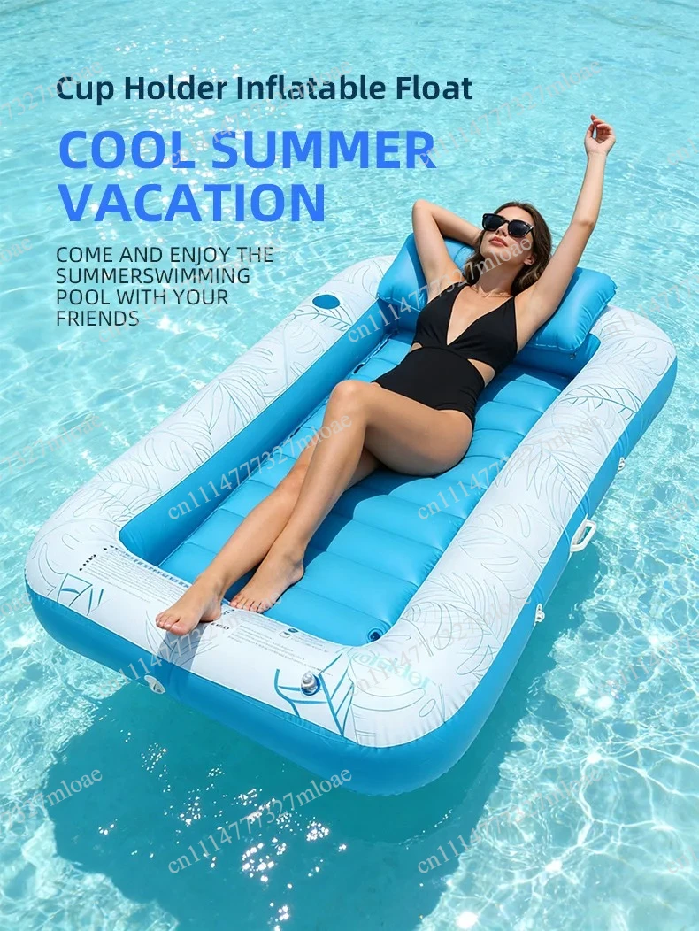 PVC floating row water play solarium lounge chair floating row double inflatable with pillow floating row adult backrest