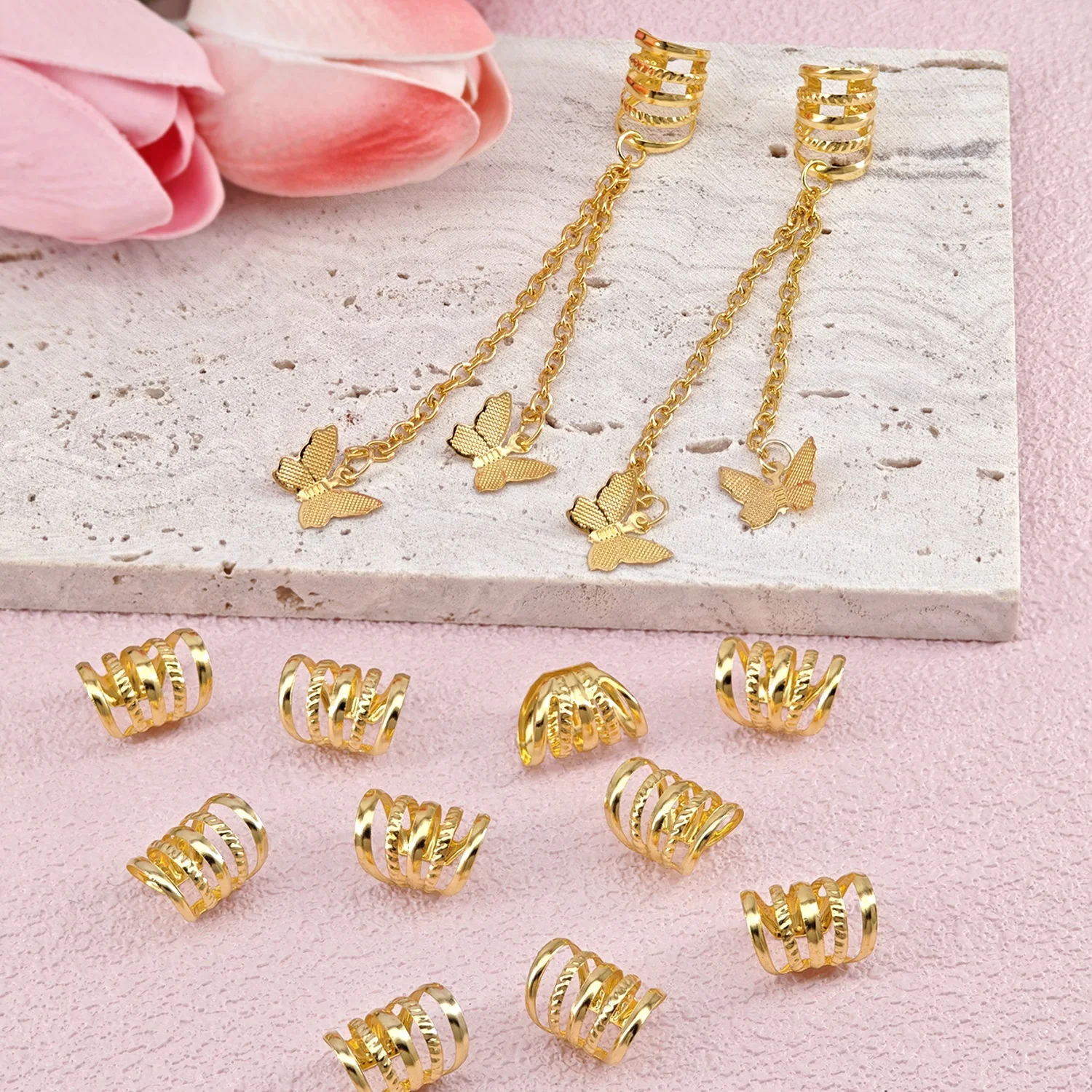 12pcs Chain Butterfly Punk style Summer Hair Jewelry Accessories Y2K Alloy Dreadlock Beads for Girls dances and parties Music view 2