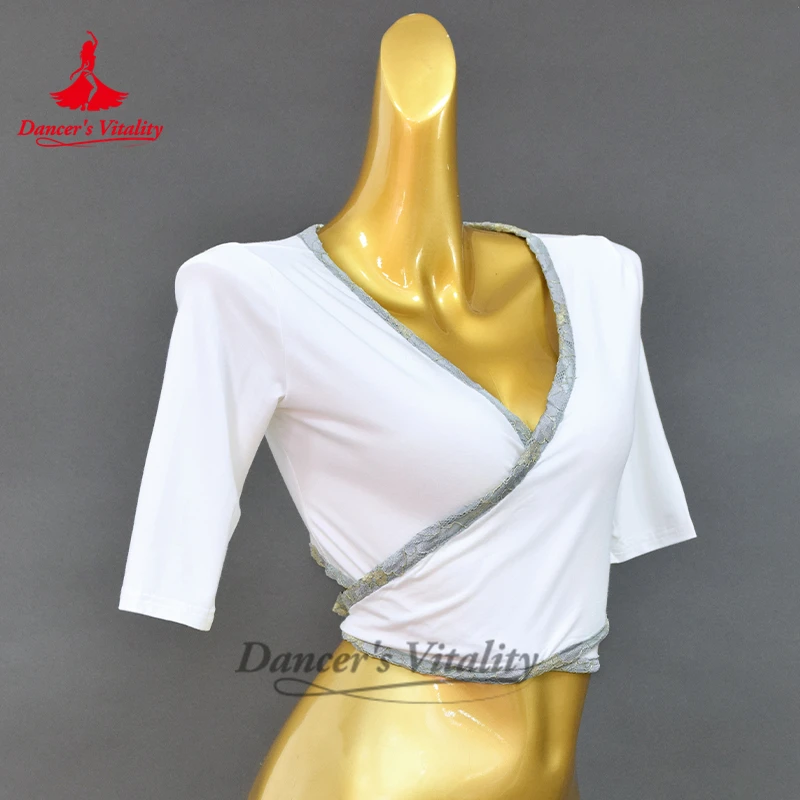 Traje de dança do ventre para mulheres, confortável e sexy, decote em v, top para meninas, dança oriental, roupas de prática profissional