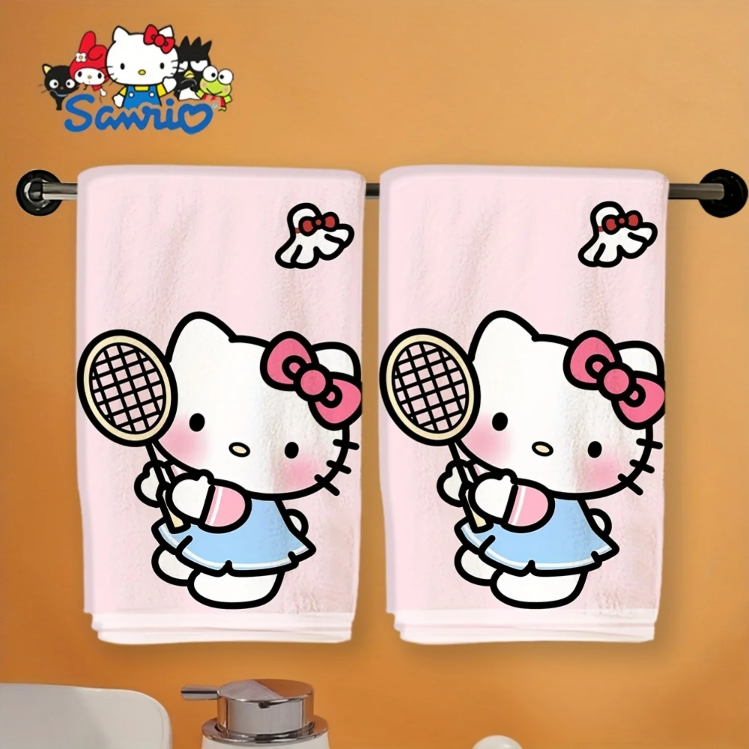 

2 шт. полотенца для рук Sanrio Hello Kitty, быстросохнущие полотенца для ванной и кухни, мягкий полиэстер для ванной комнаты, впитывающие.