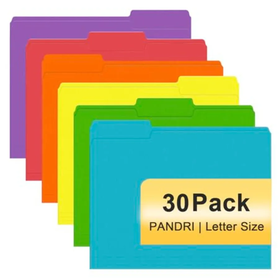

File Folder, 30 Pack Colored File Folder, 1/3 Cut Tabs, Letter Size, Assorted 6 Colors Filing Folder for Office School Business
