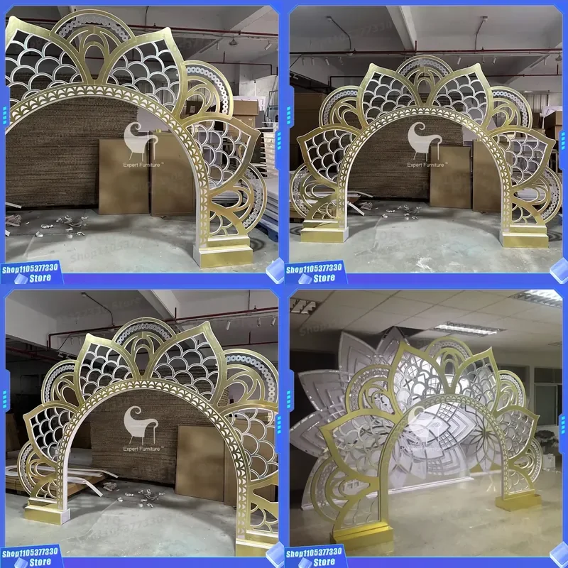 Custom Platinum Acrylic Flower Arch Frame for Wedding Decoration Lotus Background Stand Event Party Supplies Display Rack
